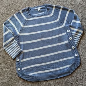 Blue & White Striped 3/4 Sleeve Sweater